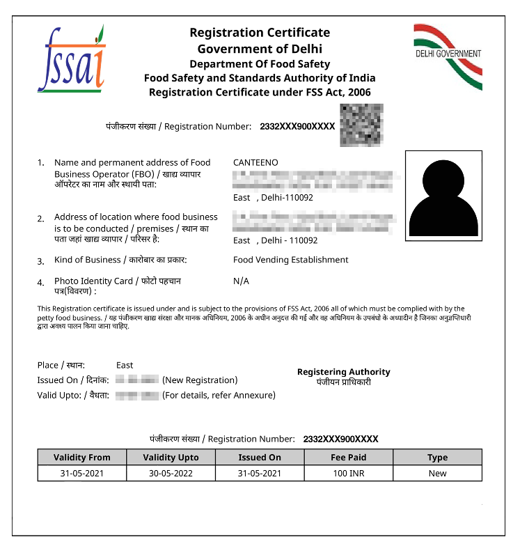 FSSAI Basic license sample